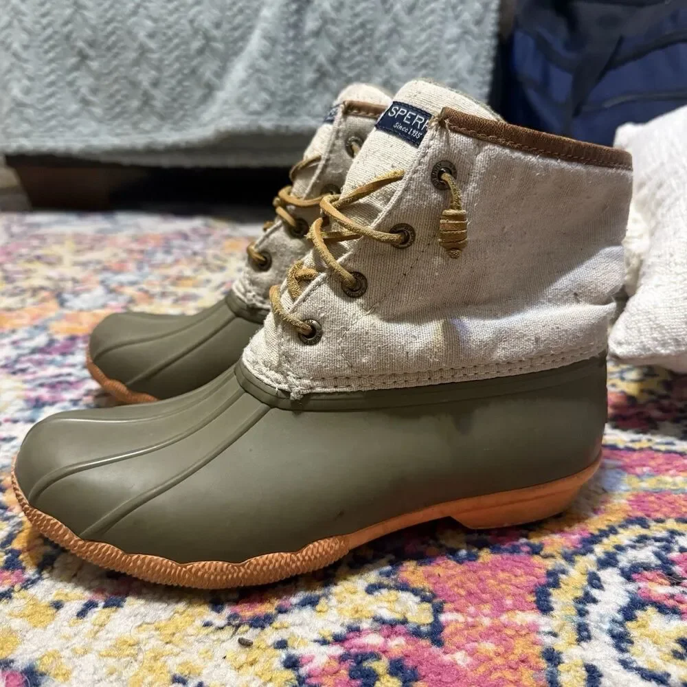 Sperry Duck Boots Waterproof Hiking Rubber Lace-Up Side Zip Ankle Women’s Size 7